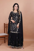 Prazu Fashion Black Georgette Embroidered Sequence Sharara Suit - Distacart