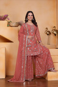 Prazu Fashion Peach Georgette Sequin Embroidered Sharara Suit - Distacart