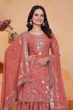 Prazu Fashion Peach Georgette Sequin Embroidered Sharara Suit - Distacart