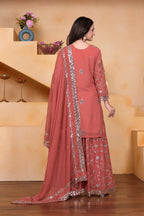 Prazu Fashion Peach Georgette Sequin Embroidered Sharara Suit - Distacart