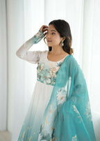 Joban Fashion Aqua Blue Kurta Set Organza Sequin Embroidery Work - Distacart