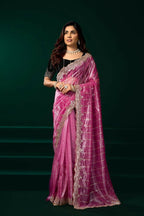 Joban Fashion Pink Net Party Wear Sarees - Distacart