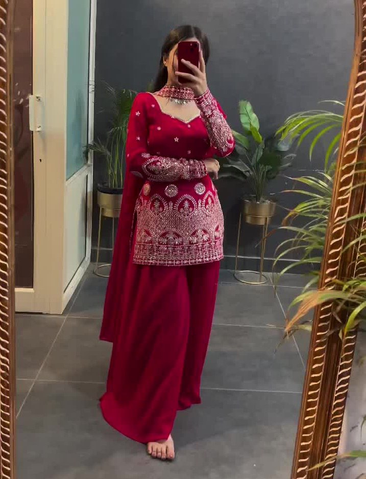 Lehenga Mart Designer Sharara Suit For Women or Girls - Maroon - Distacart