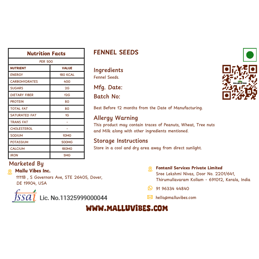 Mallu Vibes Fennel Seeds - Distacart