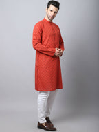 Even Apparels Red Pure Cotton Men's Kurta With Band Collar - Distacart