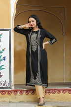 Juniper Women's Black Rayon Printed Straight Kurta - Distacart