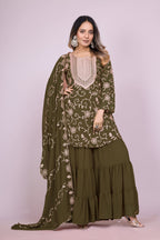 Lehenga Mart Designer Sharara Suit for women - Olive - Distacart