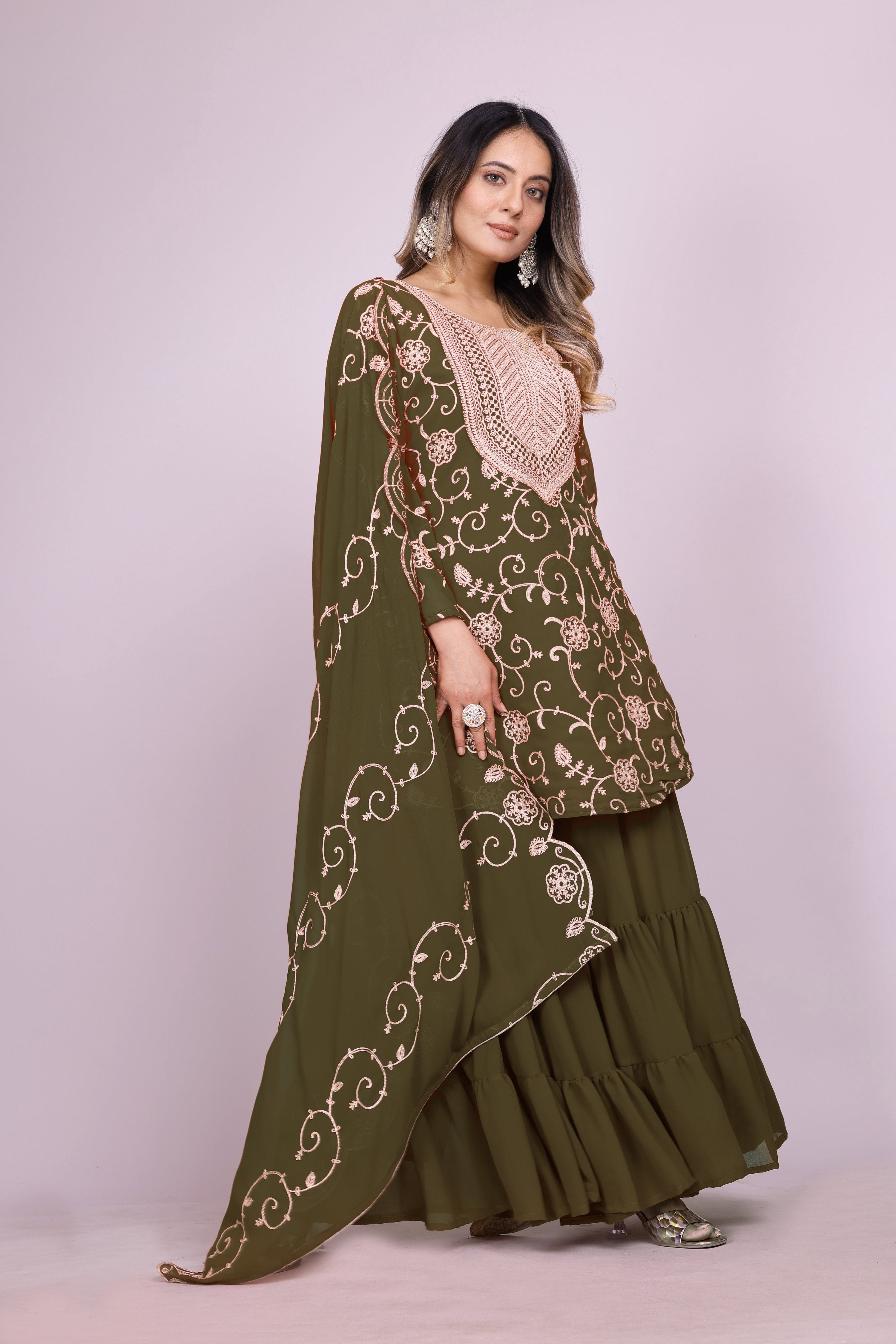 Lehenga Mart Designer Sharara Suit for women - Olive - Distacart