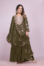 Lehenga Mart Designer Sharara Suit for women - Olive - Distacart