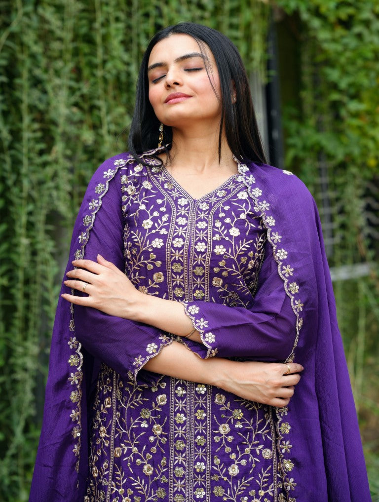 Lehenga Mart Designer Chinon Sharara Suit With Sequence Embroidered Work - Blue - Distacart
