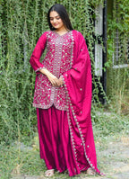 Lehenga Mart Designer Chinon Sharara Suit With Sequence Embroidered Work - pink - Distacart