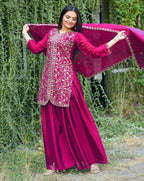 Lehenga Mart Designer Chinon Sharara Suit With Sequence Embroidered Work - pink - Distacart