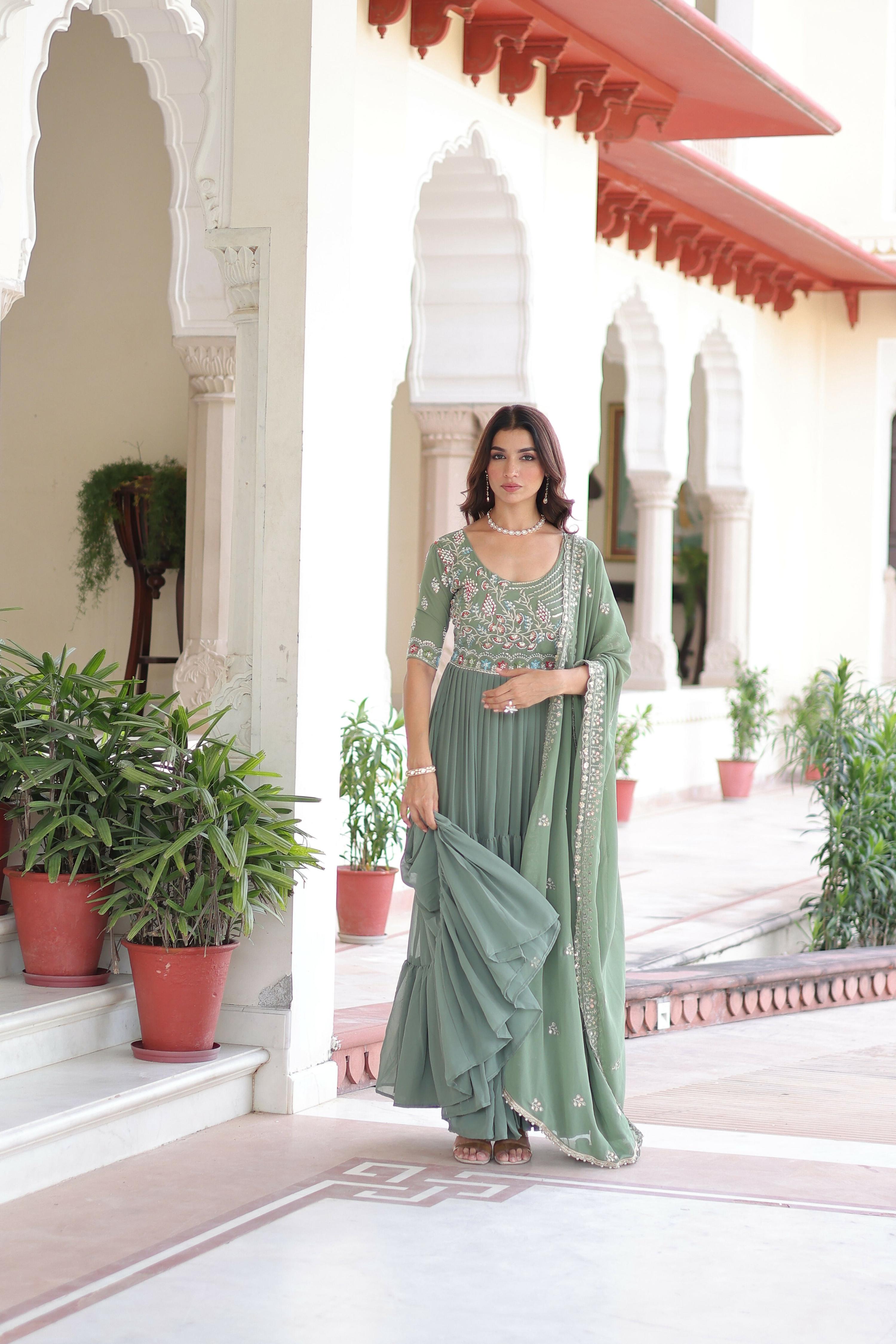 Joban Fashion Pista Readymade Kurta Set With Sequence embroidery Work - Distacart