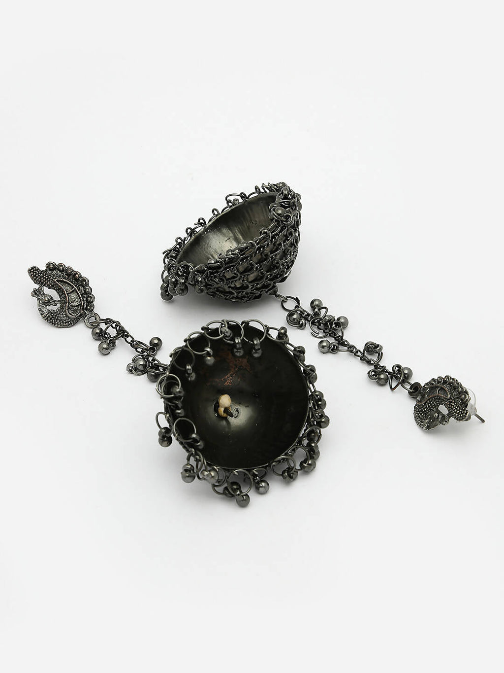 NVR Women Black Oxidised Brass-Plated Jhumka Earrings - Distacart