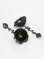 NVR Women Black Oxidised Brass-Plated Jhumka Earrings - Distacart