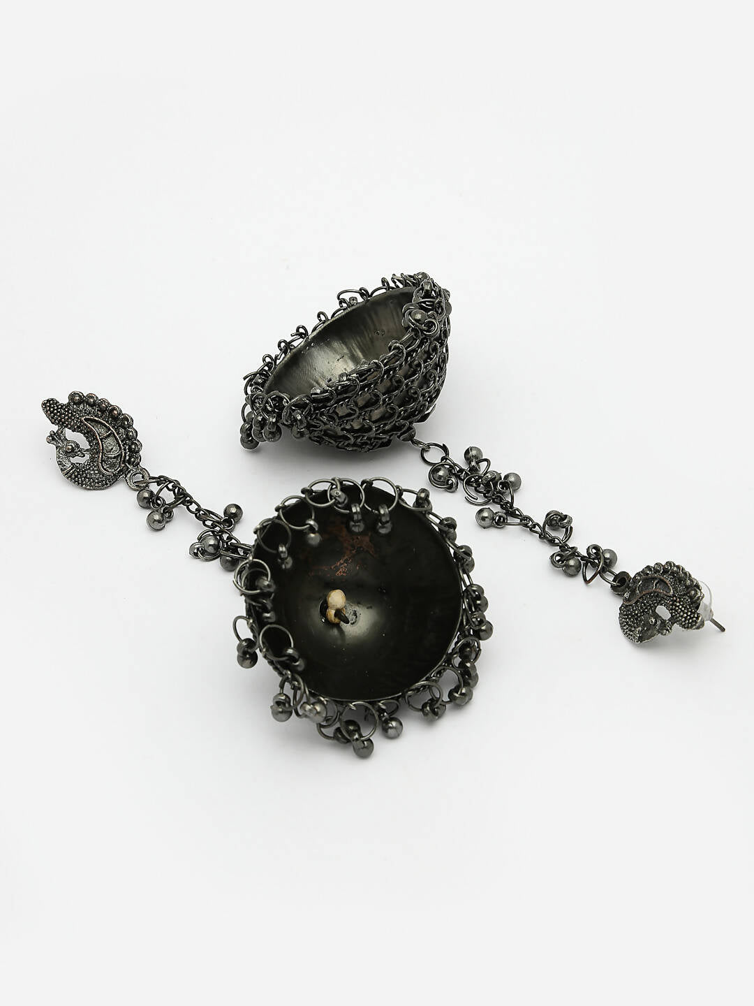 NVR Women Black Oxidised Brass-Plated Jhumka Earrings - Distacart