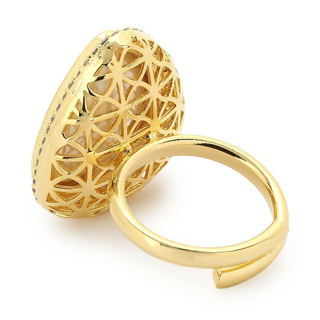 Silver Tone Kundan Cocktail Ring- Ruby Raang