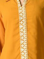 Myshka Women's Mustard Embroidered Party Fusion Top