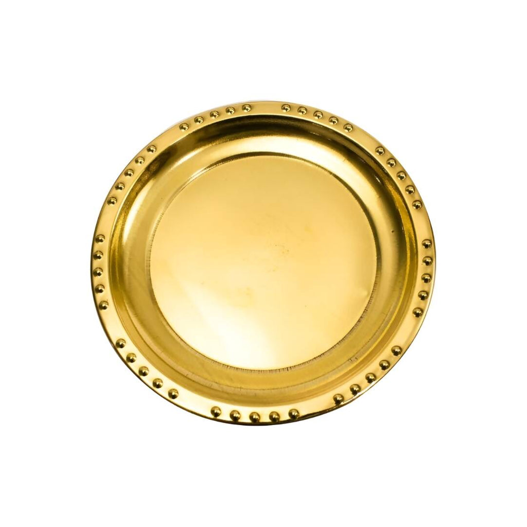 Spillbox Gold-Toned Brass Plain Dotted Thali Pooja Essential