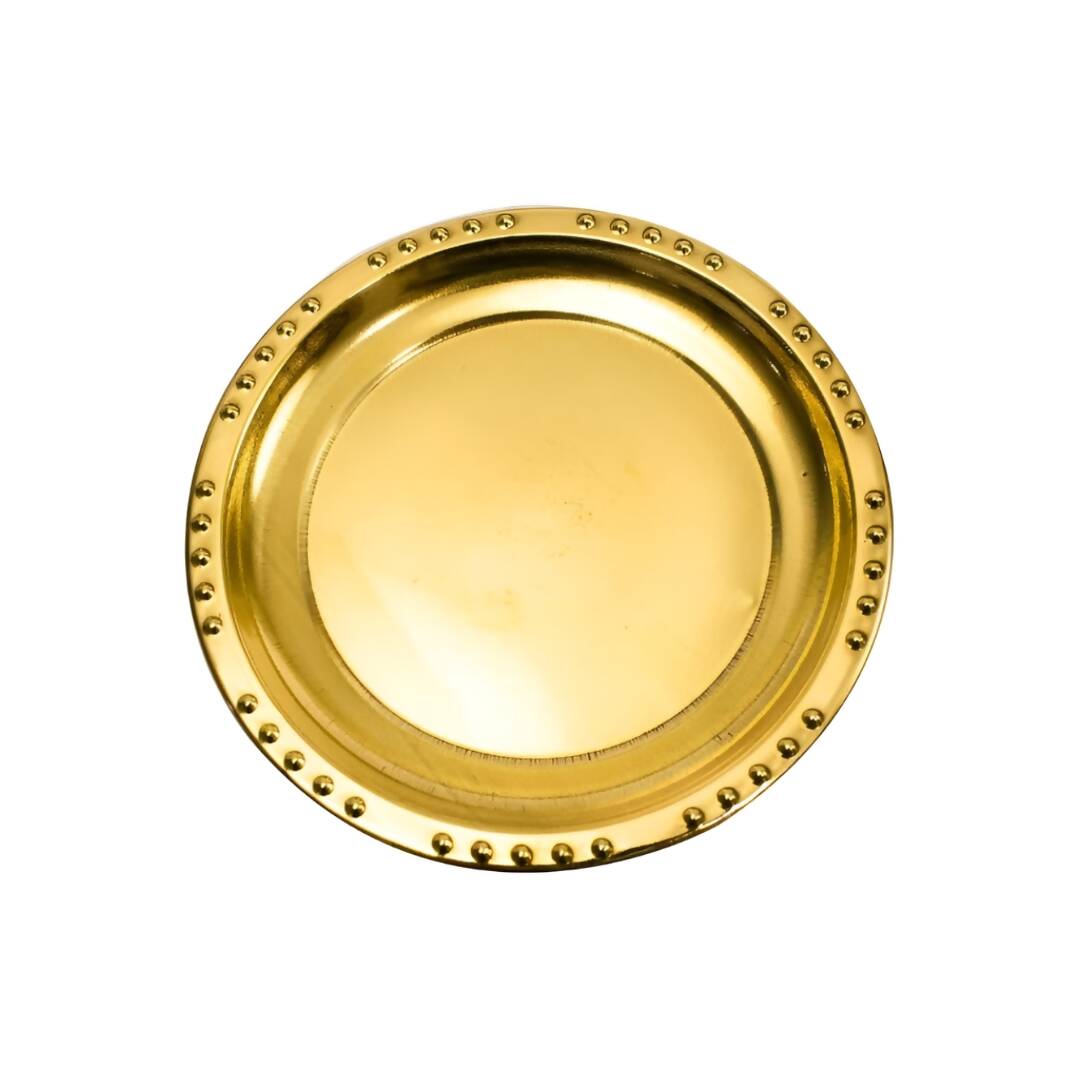 Spillbox Gold-Toned Brass Plain Dotted Thali Pooja Essential