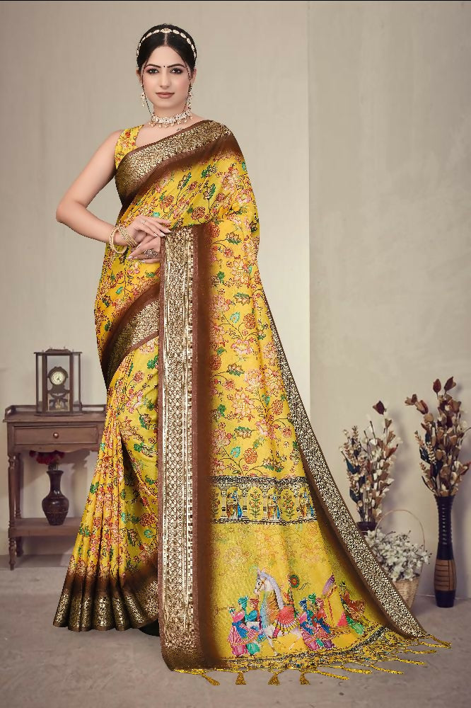 PR Fashion Multi Heavy Rich Cotton Silk Digital Print & Jacquard Saree