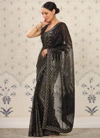 Vegaa Fashion Black Heavy Georgette Sequence Embroidery Saree - Distacart