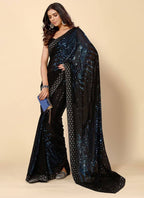 Vegaa Fashion Royal Blue Heavy Georgette Sequence Embroidery Saree - Distacart