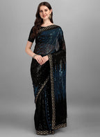 Vegaa Fashion Blue Heavy Georgette Sequence Embroidery Saree - Distacart