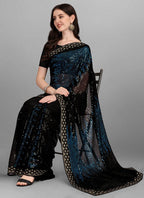 Vegaa Fashion Blue Heavy Georgette Sequence Embroidery Saree - Distacart
