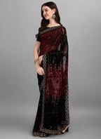 Vegaa Fashion Red Heavy Georgette Sequence Embroidery Saree - Distacart
