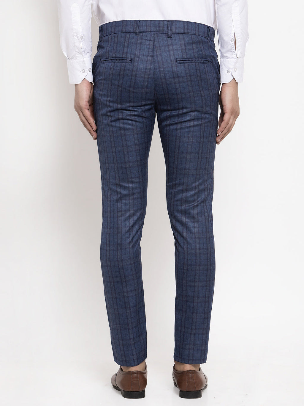 Jainish Men's Navy Cotton Checked Formal Trousers ( GP 259Navy-Blue ) - Distacart