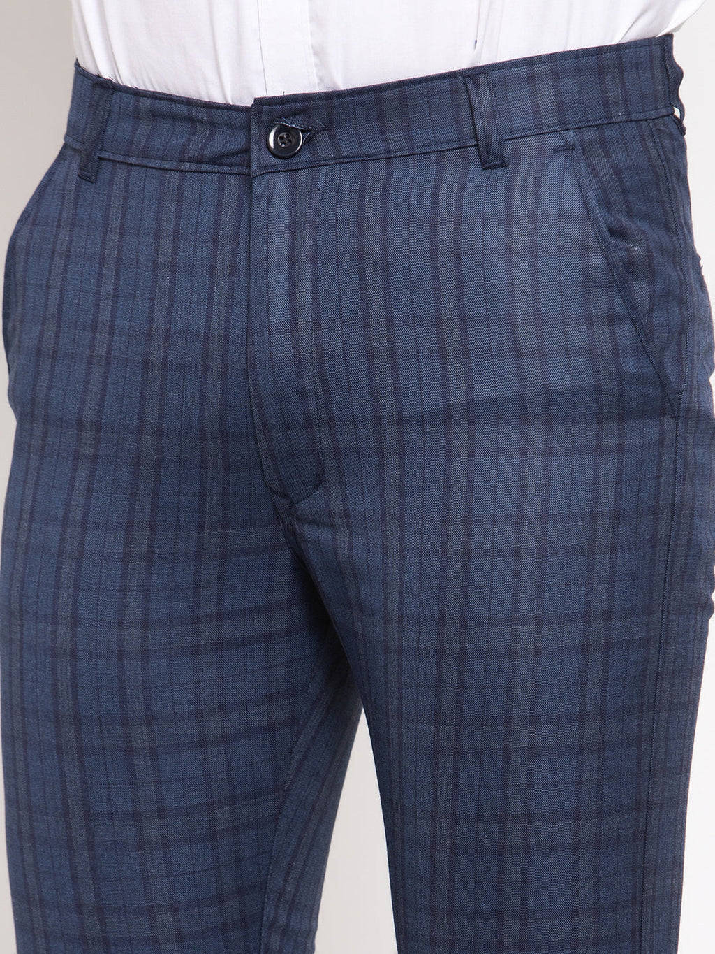 Jainish Men's Navy Cotton Checked Formal Trousers ( GP 259Navy-Blue ) - Distacart