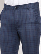 Jainish Men's Navy Cotton Checked Formal Trousers ( GP 259Navy-Blue ) - Distacart