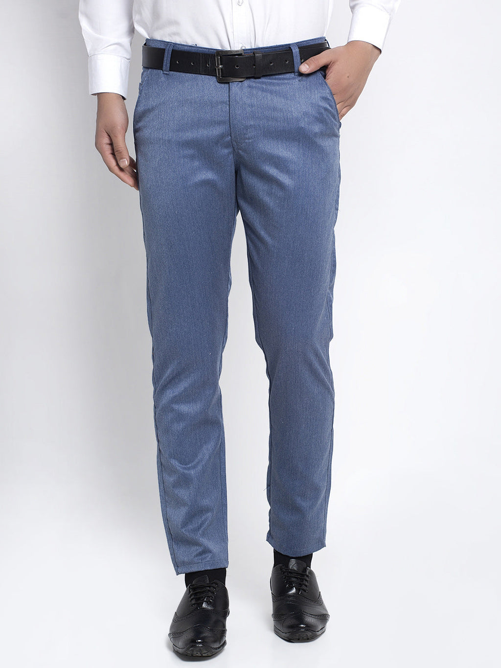 Jainish Men's Blue Cotton Solid Formal Trousers ( FGP 265Indigo ) - Distacart