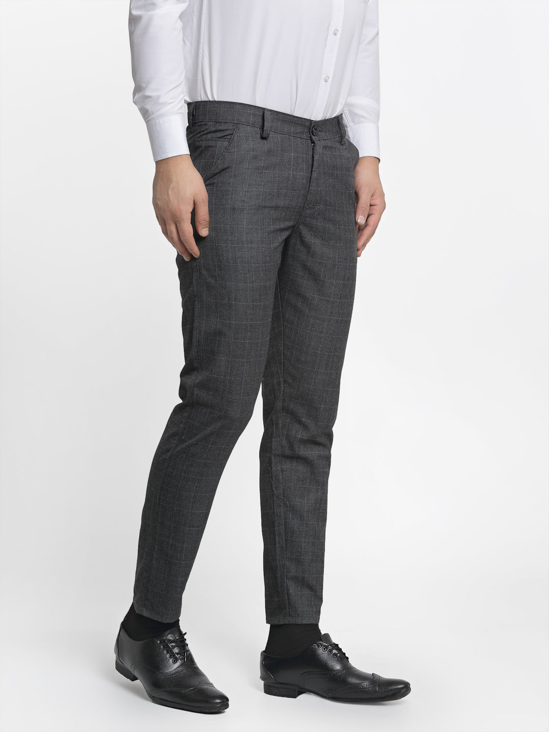 Jainish Men's Charcoal Checked Formal Trousers ( FGP 266Charcoal ) - Distacart