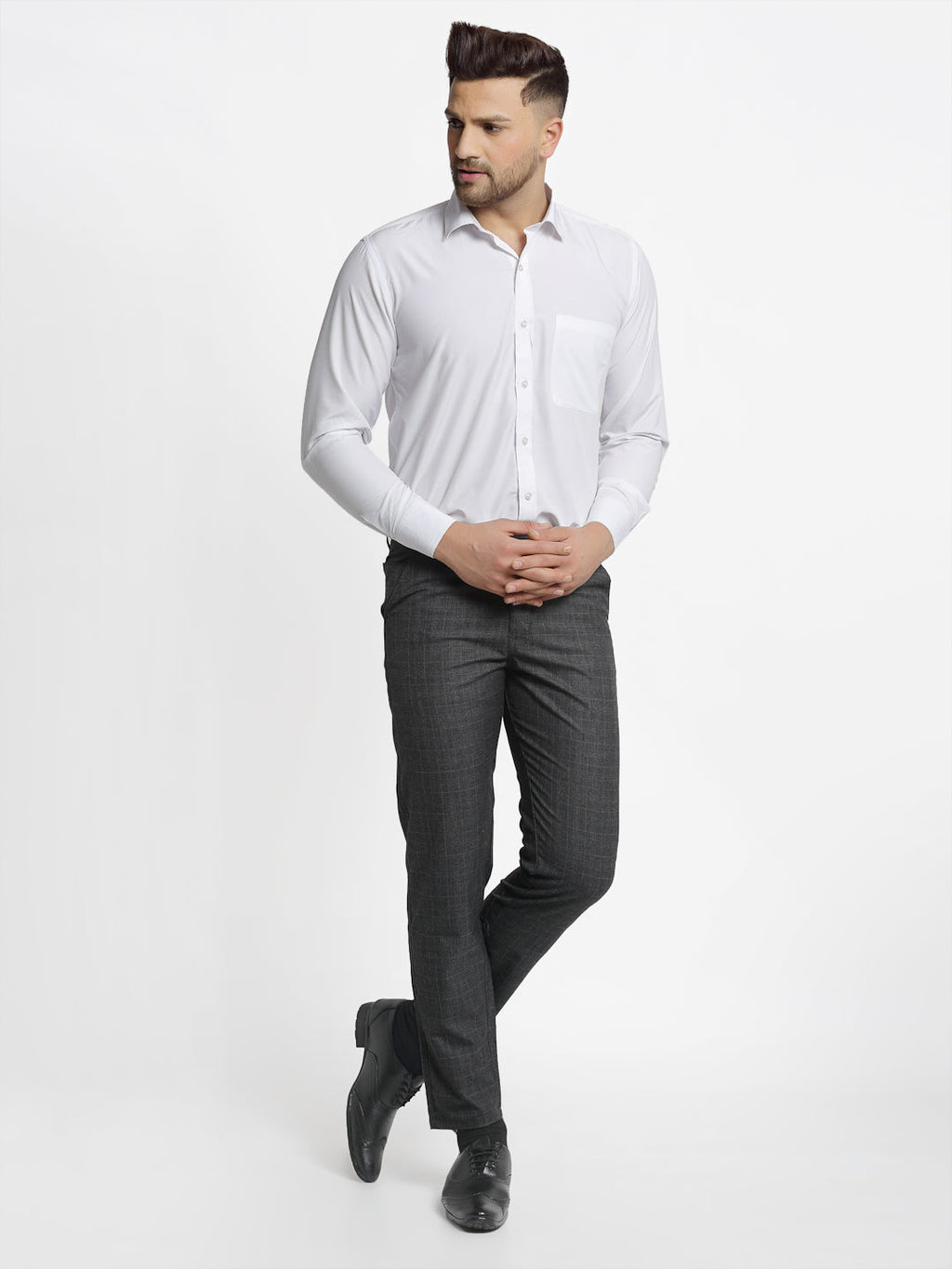 Jainish Men's Charcoal Checked Formal Trousers ( FGP 266Charcoal ) - Distacart