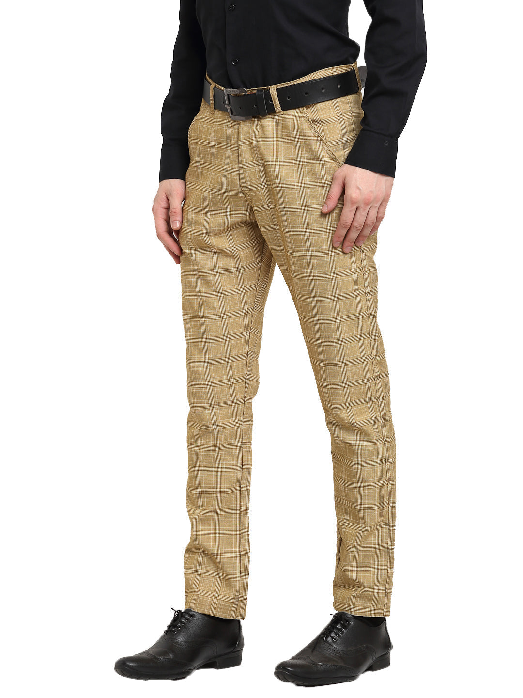 Jainish Men's Beige Cotton Checked Formal Trousers ( FGP 267Beige ) - Distacart