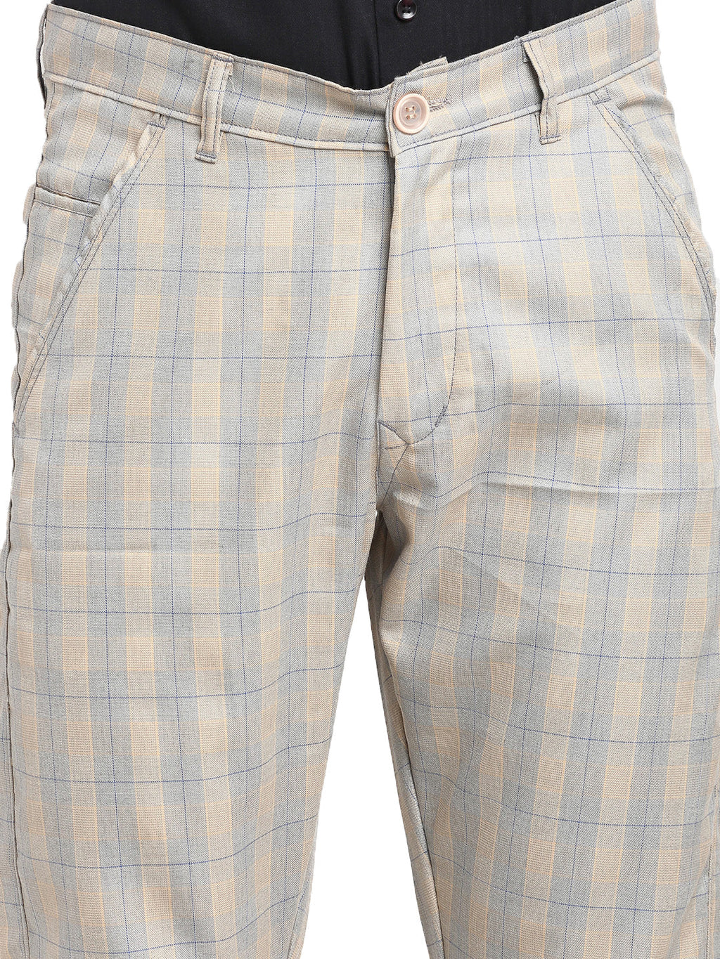 Jainish Men's Blue Cotton Checked Formal Trousers ( FGP 267Blue ) - Distacart