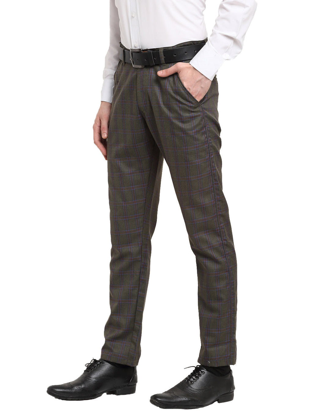 Jainish Men's Black Cotton Checked Formal Trousers ( FGP 267Charcoal ) - Distacart