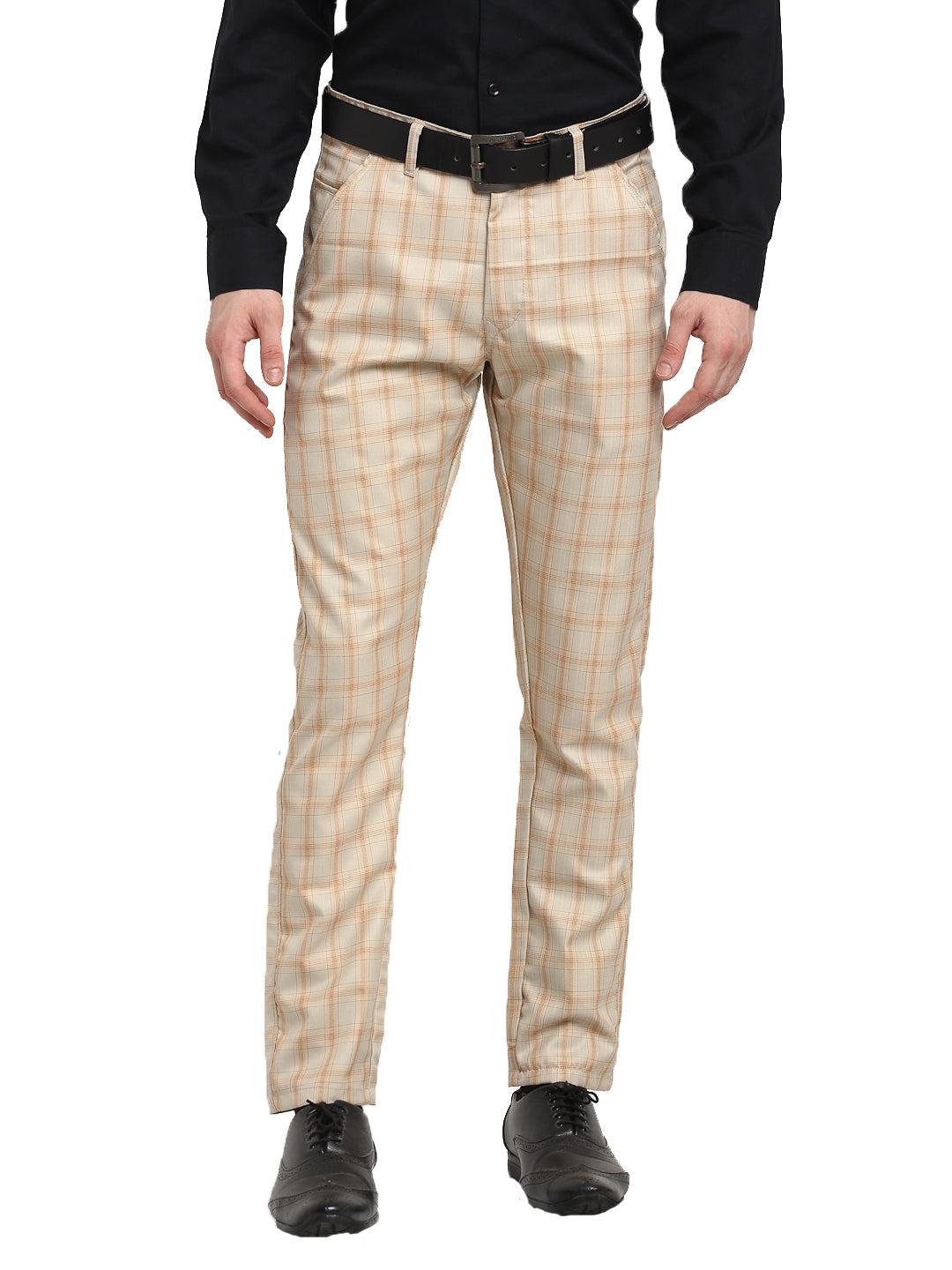 Jainish Men's Cream Cotton Checked Formal Trousers ( FGP 267Cream ) - Distacart
