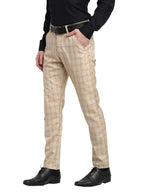 Jainish Men's Cream Cotton Checked Formal Trousers ( FGP 267Cream ) - Distacart