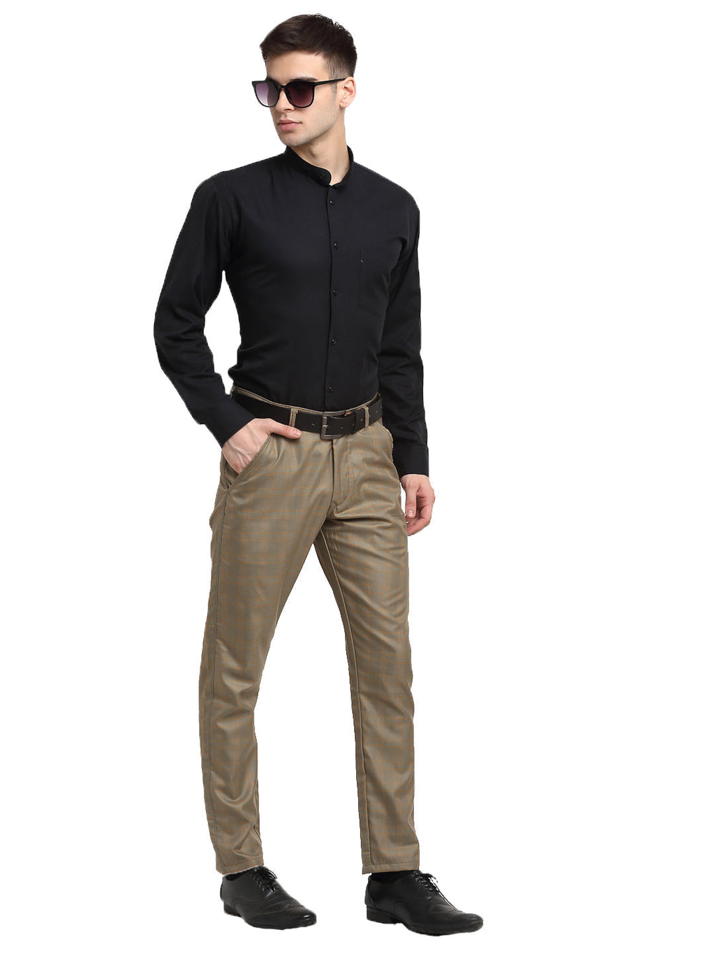 Jainish Men's Brown Cotton Checked Formal Trousers ( FGP 267Dark-Brown ) - Distacart