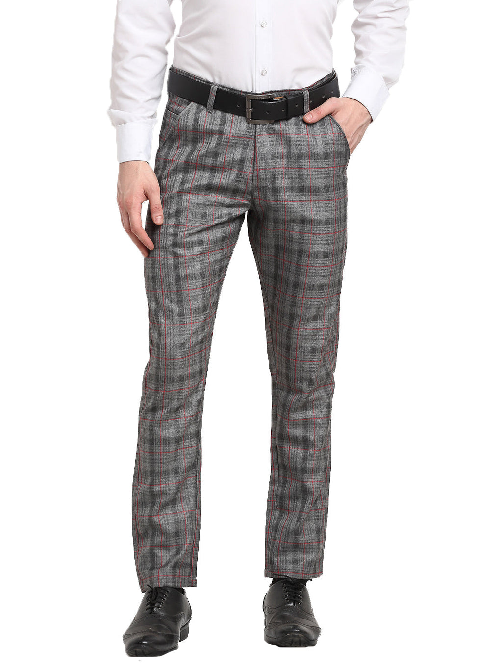 Jainish Men's Grey Cotton Checked Formal Trousers ( FGP 267Grey ) - Distacart