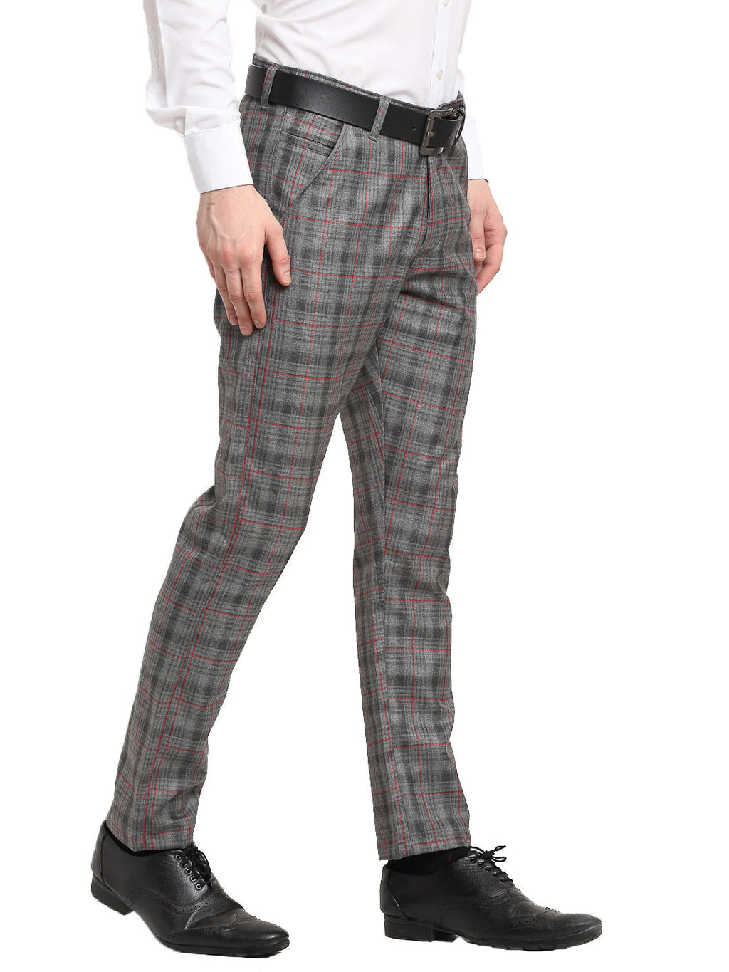 Jainish Men's Grey Cotton Checked Formal Trousers ( FGP 267Grey ) - Distacart