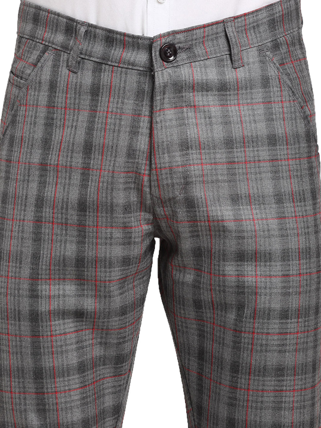 Jainish Men's Grey Cotton Checked Formal Trousers ( FGP 267Grey ) - Distacart