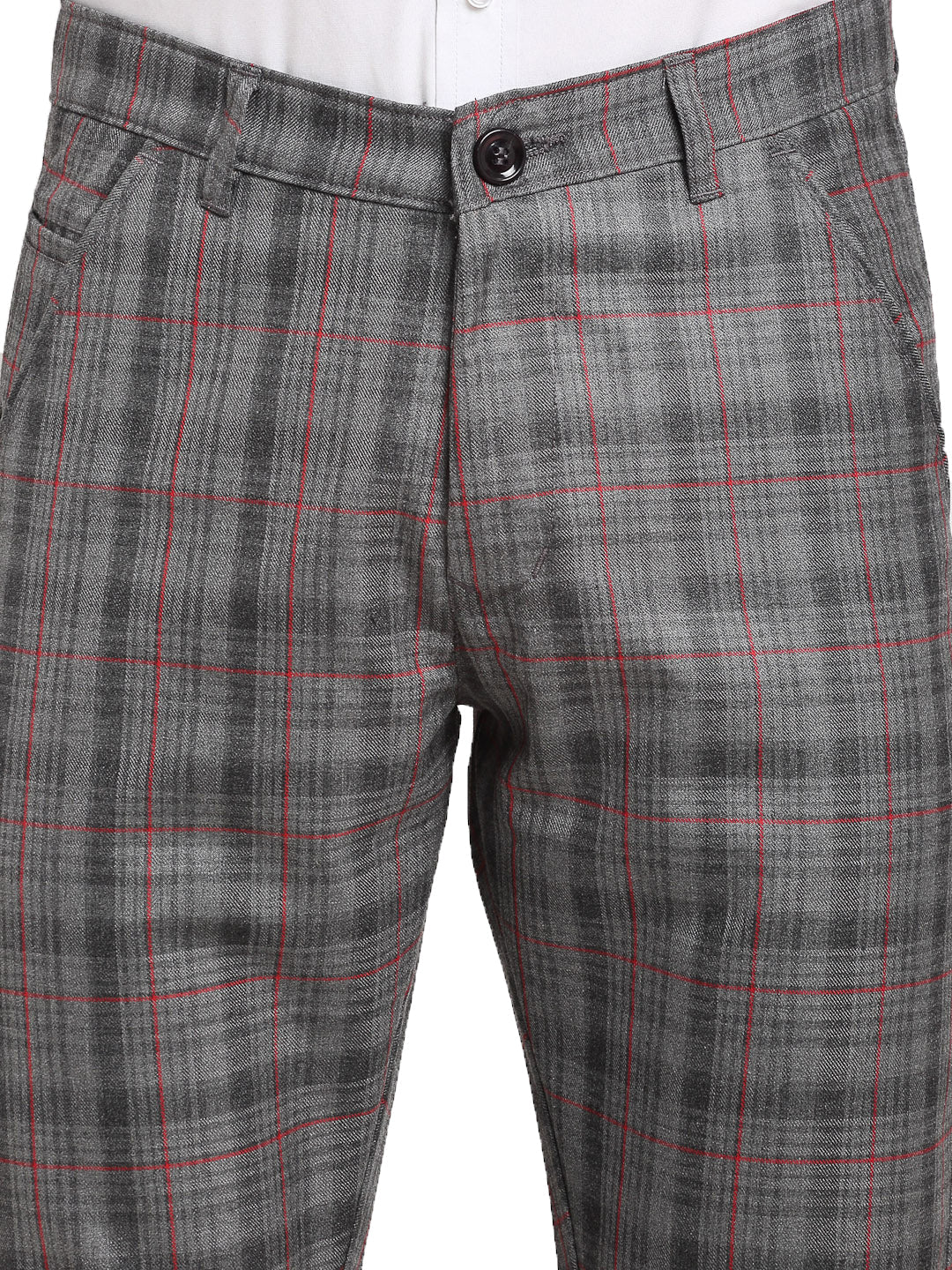 Jainish Men's Grey Cotton Checked Formal Trousers ( FGP 267Grey ) - Distacart