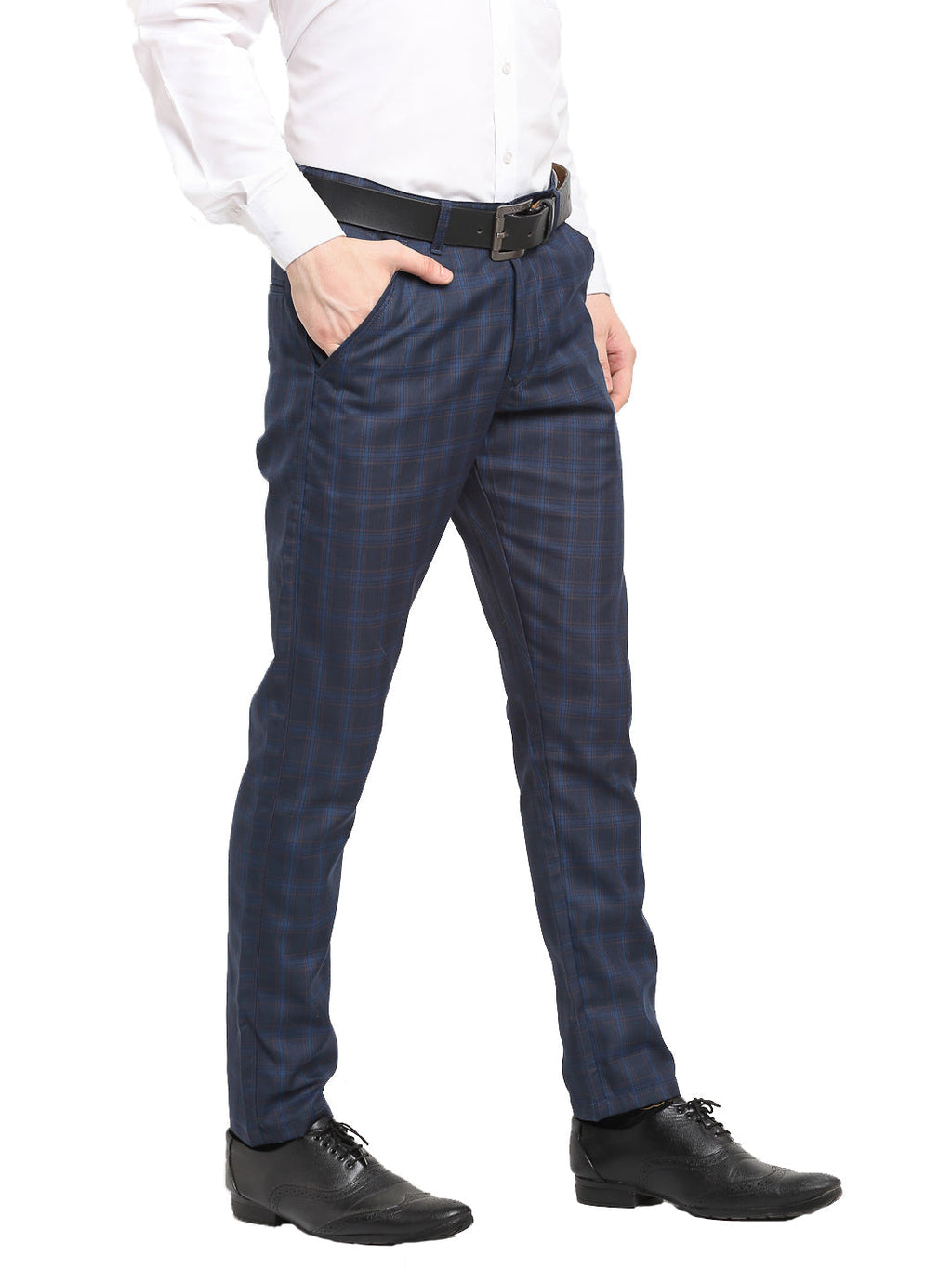 Jainish Men's Navy Blue Cotton Checked Formal Trousers ( FGP 267Navy ) - Distacart