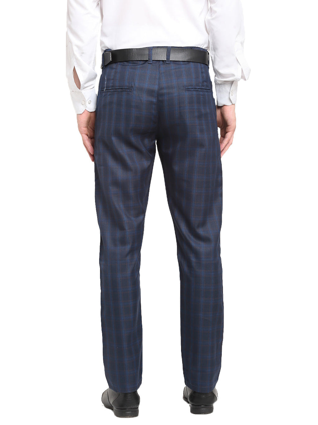 Jainish Men's Navy Blue Cotton Checked Formal Trousers ( FGP 267Navy ) - Distacart
