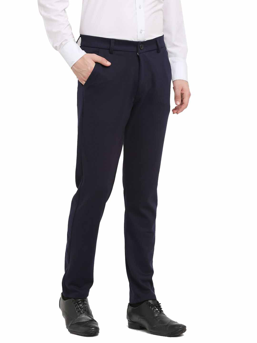 Jainish Men's Navy Blue 4-Way Lycra Tapered Fit Trousers ( FGP 269Navy ) - Distacart