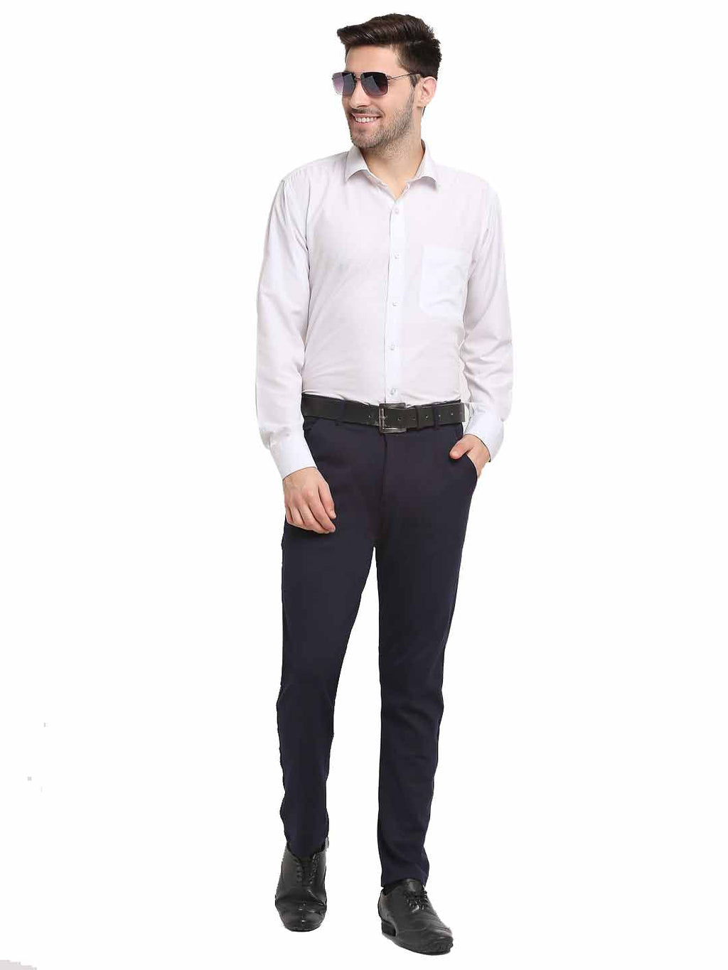 Jainish Men's Navy Blue 4-Way Lycra Tapered Fit Trousers ( FGP 269Navy ) - Distacart